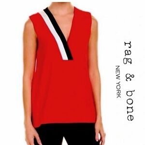 Rag & Bone Lodwick Red V-Neck Top with Black and White Accent